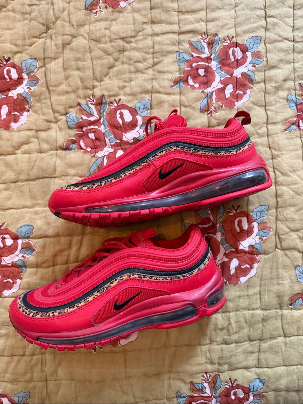 Nike Red Air Max 97 with Black Swoosh and Leopard Accent
